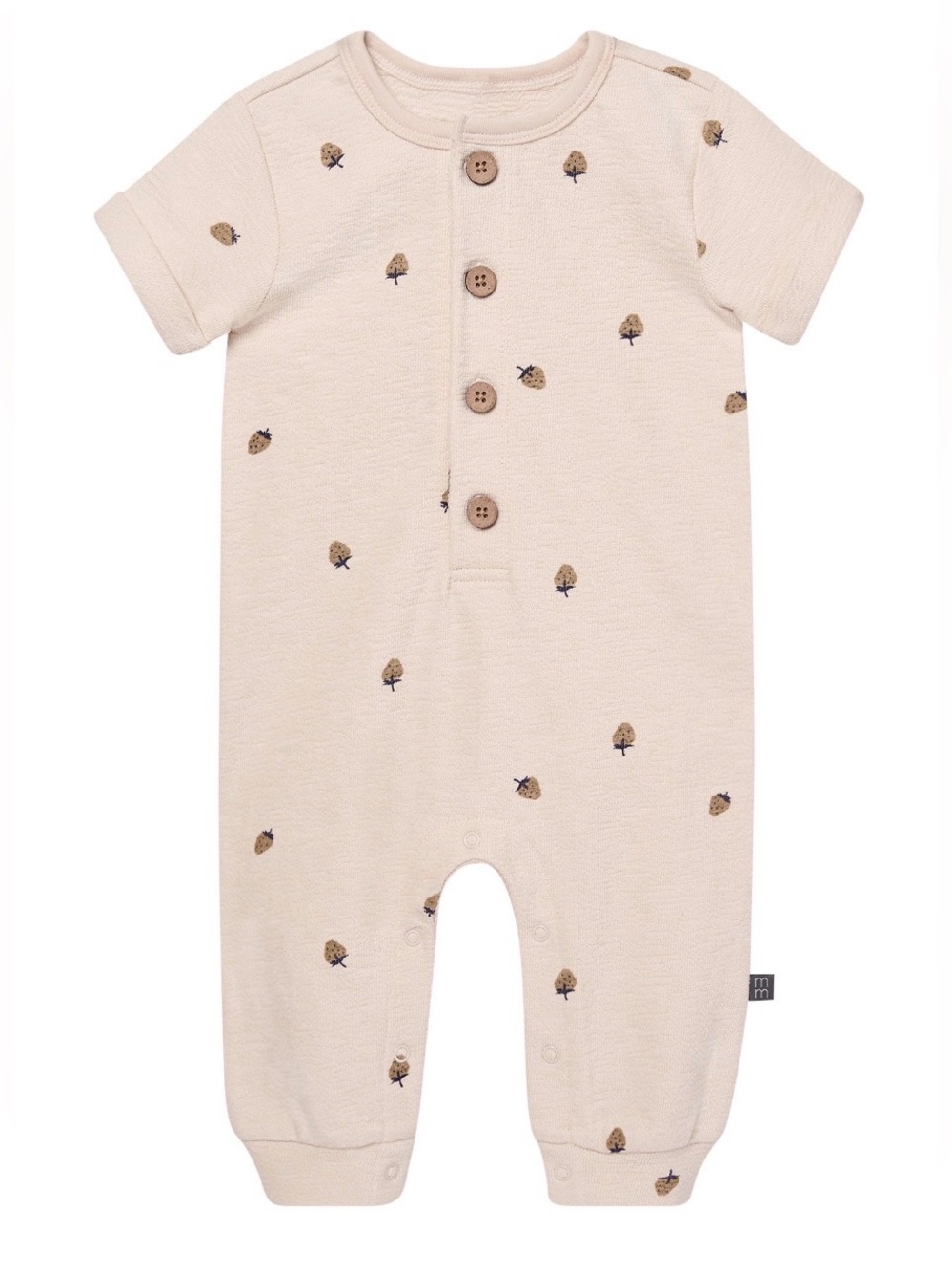 Modern Moments Girls 3-6M Tan Strawberry Cotton Henley Romper Boho Fall Neutral